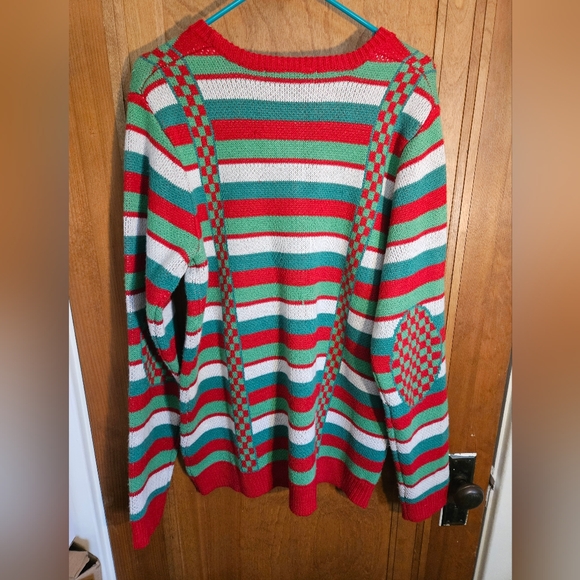 Ugly Christmas Sweater Striped w/Tie & Suspenders, Men's L - Picture 2 of 4